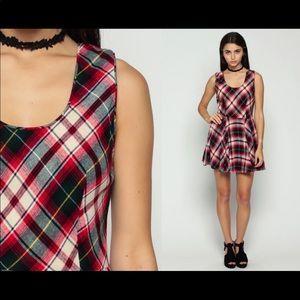 70s Mod Dress PLAID Mini School Girl Sleeveless Tartan Preppy Vintage Small